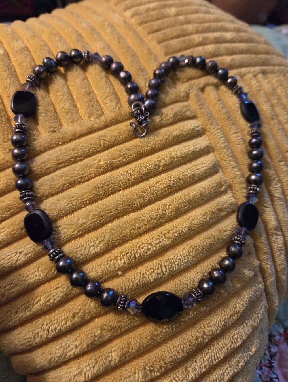 Genuine Black Pearl Handcrafted Necklace With Black Onyx & Crystal